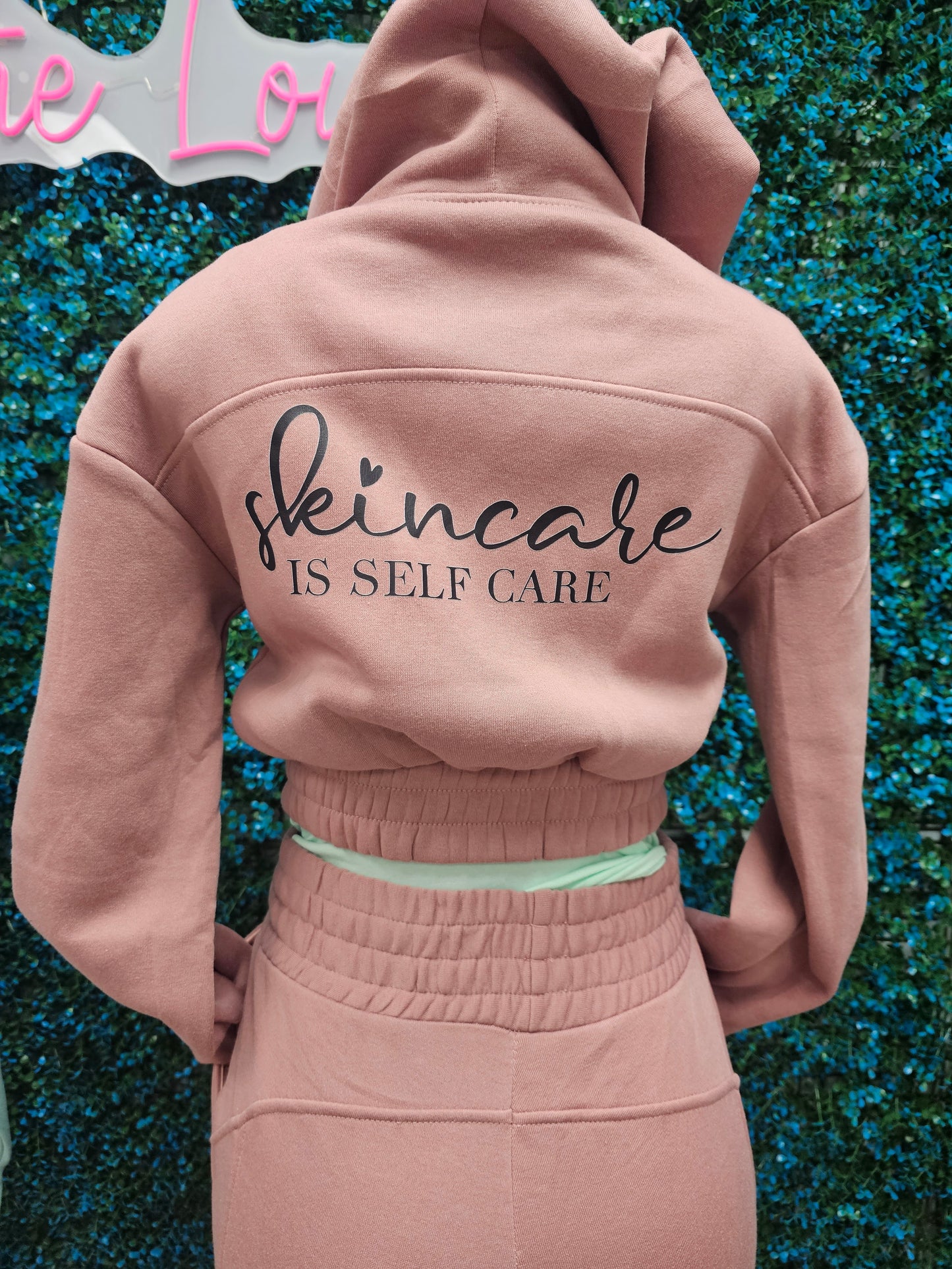 "Esthetician- Skincare is Self Care" Crop Sweatshirt Set Pink