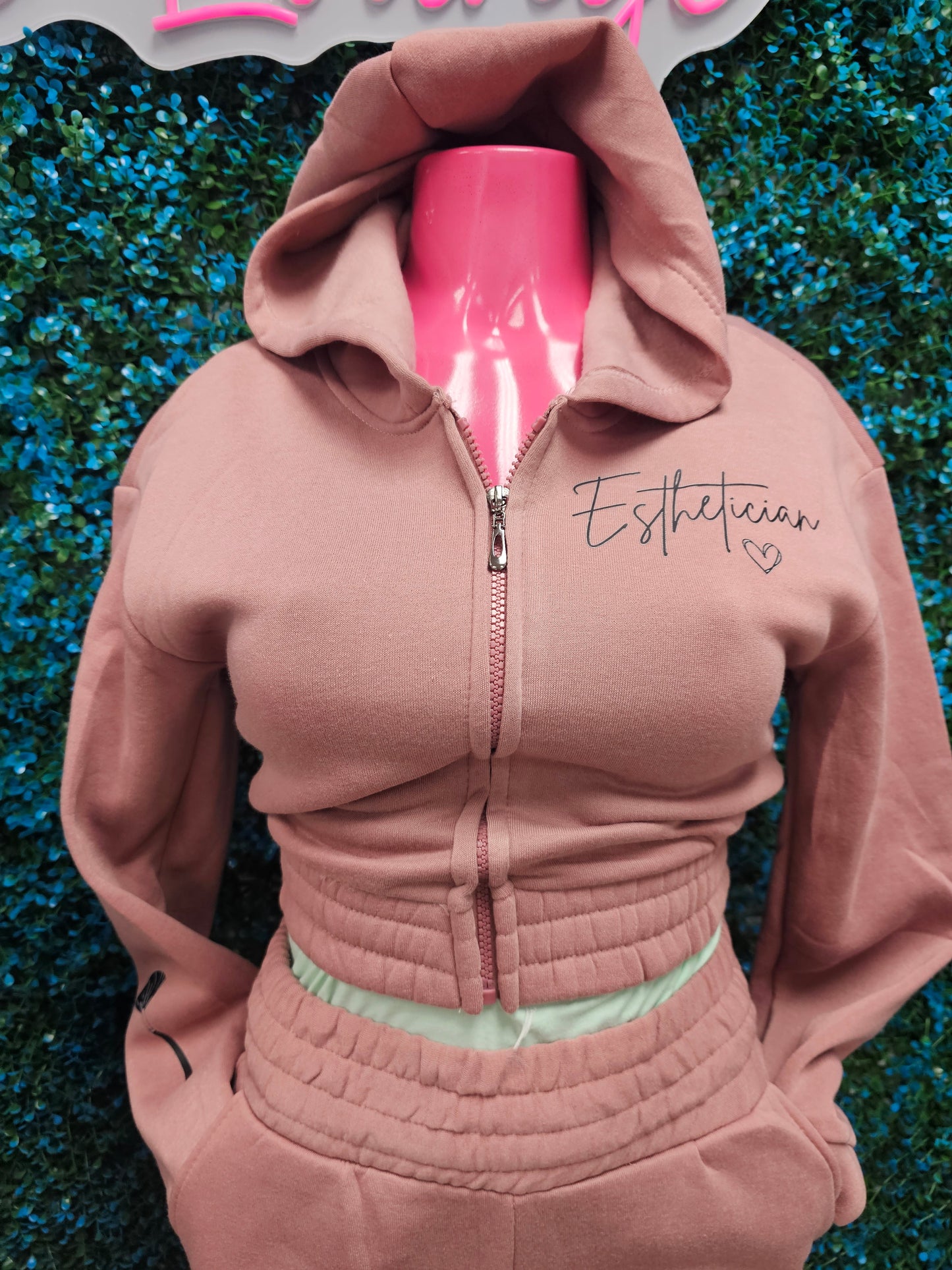 "Esthetician- Skincare is Self Care" Crop Sweatshirt Set Pink