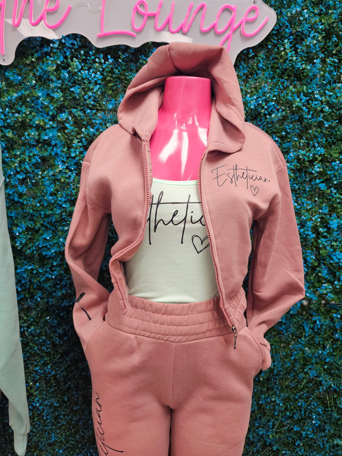 "Esthetician- Skincare is Self Care" Crop Sweatshirt Set Pink