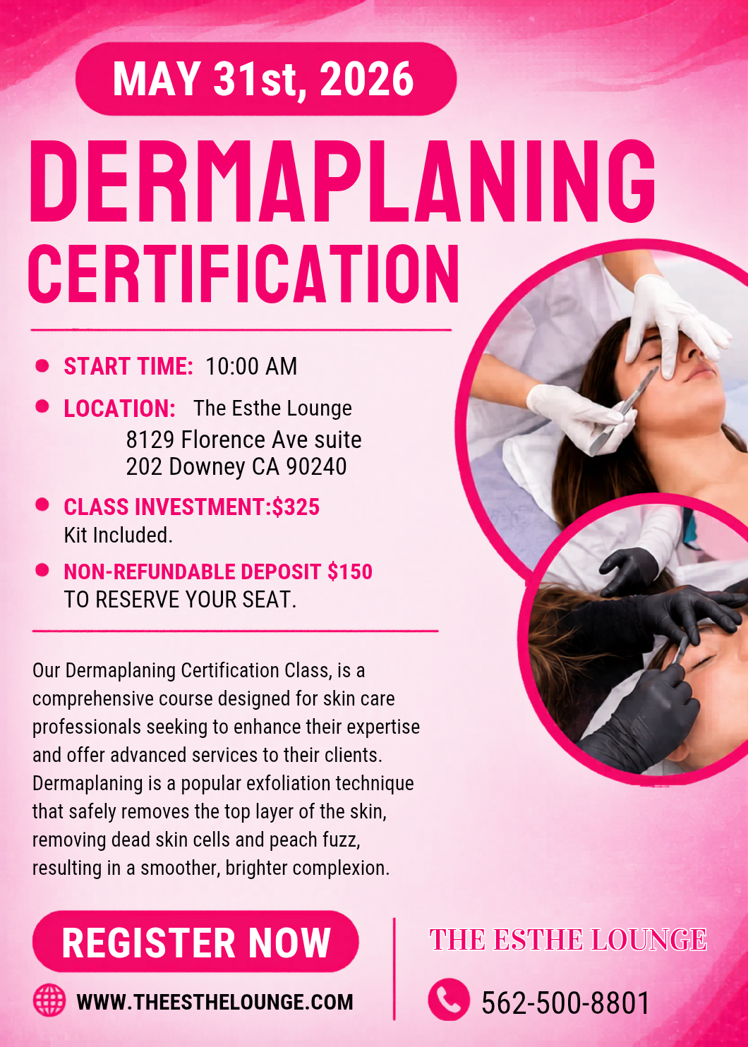 Dermaplane Certification Hands-on Deposit Only