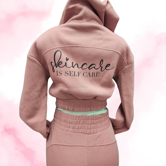 "Esthetician- Skincare is Self Care" Crop Sweatshirt Set Pink