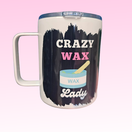 "CRAZY WAX LADY" White travel mug