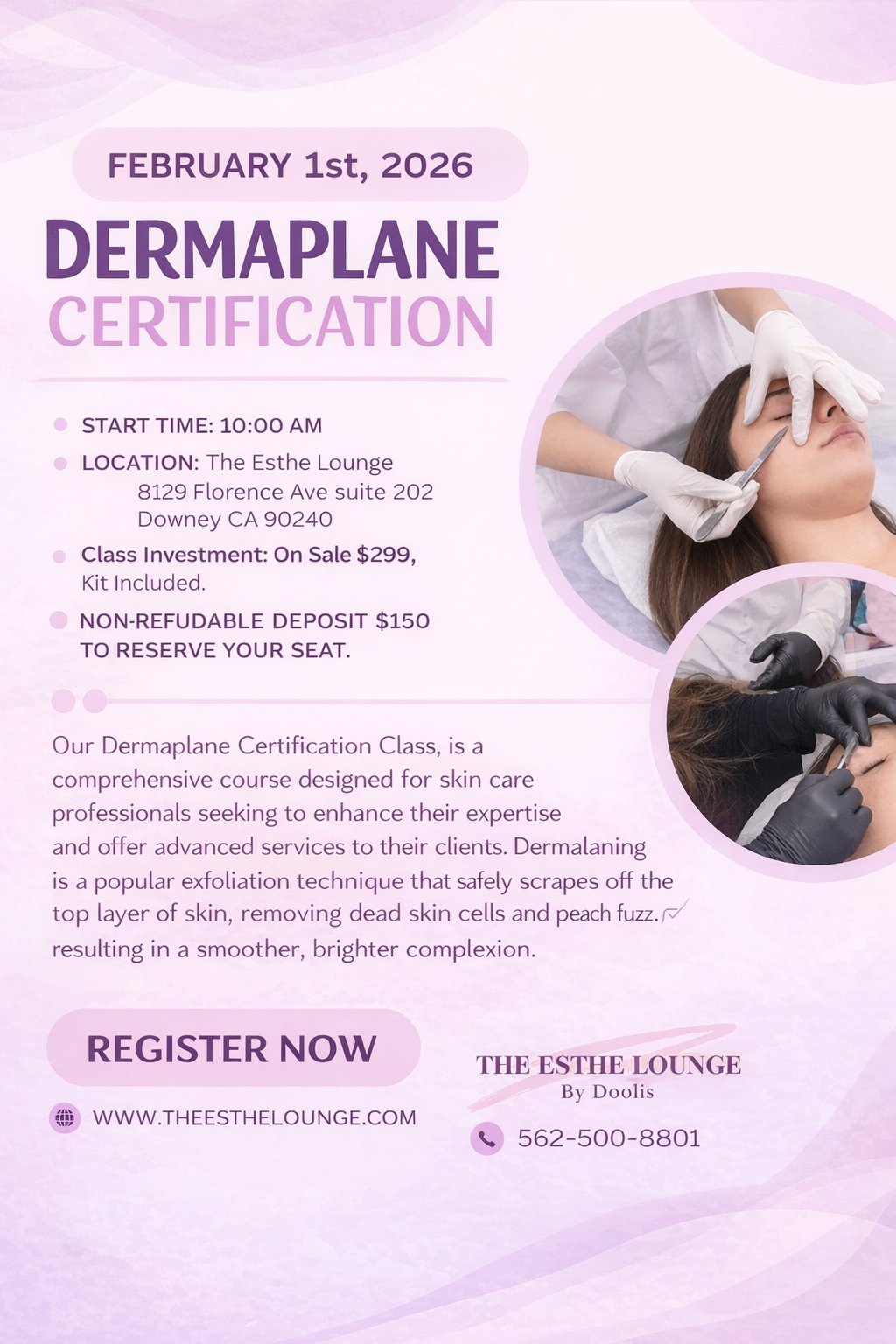 Dermaplane Certification Hands-on Deposit Only